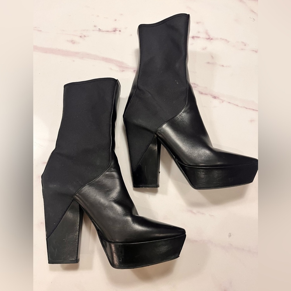 Jil Sander black leather and elastic pull on platform boots; size 39 1/2